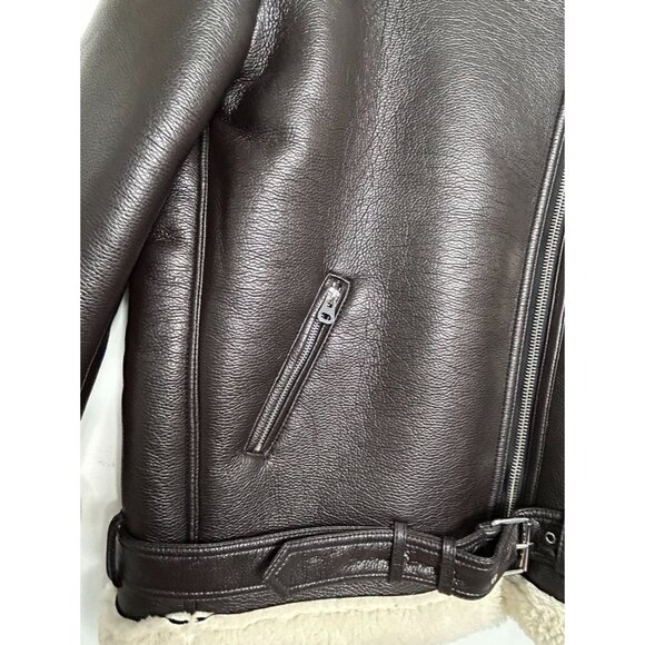 WITHBLACK Women's Faux Leather Shearling Aviator Jacket in Black - Sz M - NWT - Picture 6 of 11